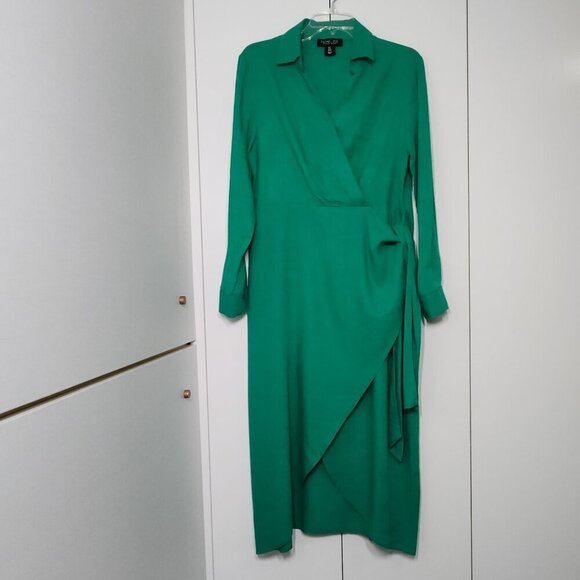 Rachel Zoe Wrap Dress Women's Size 6 Green Linen Blend Long Sleeves - Picture 2 of 12